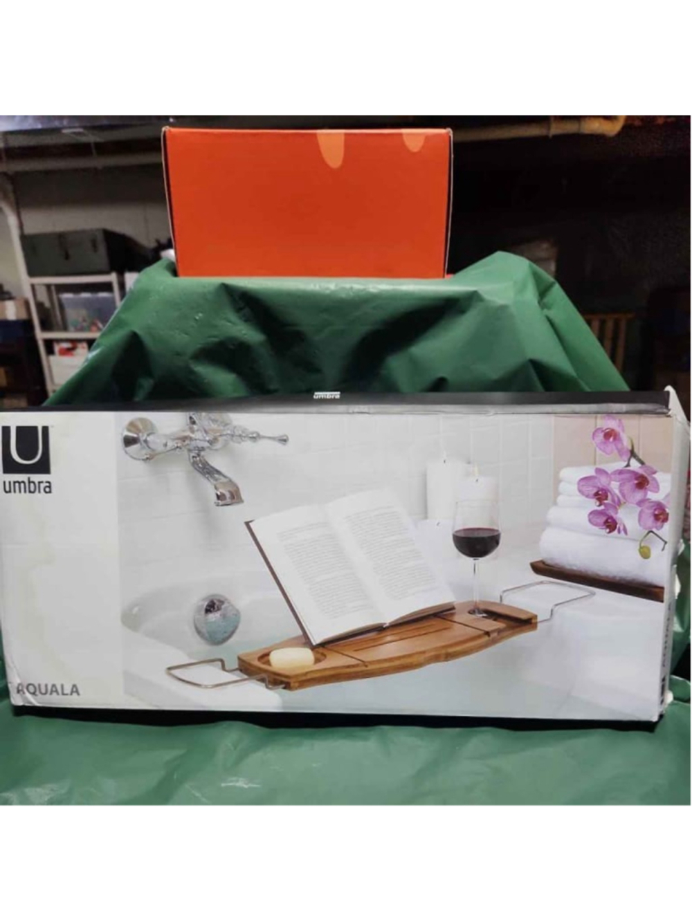 Umbra Aquala Bamboo Bathtub Caddy Expandable Book Wine Holder